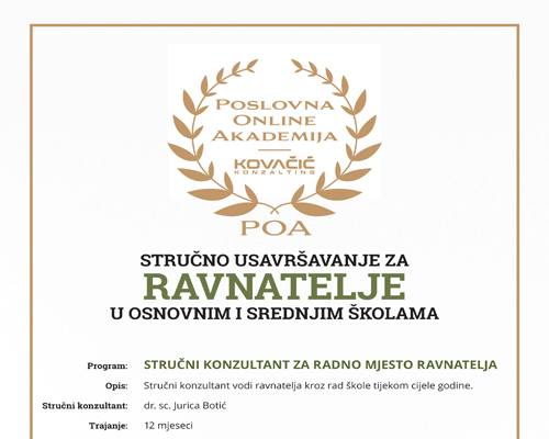 POA- STRUČNO USAVRŠAVANJE ZA RAVNATELJE
U OSNOVNIM I SREDNJIM ŠKOLAMA